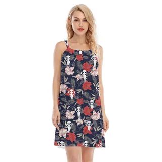 Women Cami Dress With Alien And Tropical Print