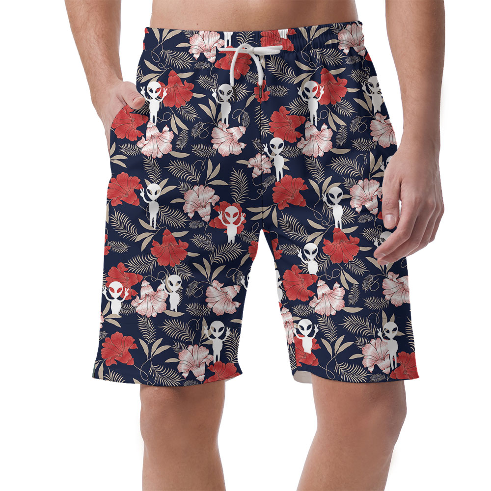 Alien Red Hibiscus Men's Hawaiian Shorts - variant image 1