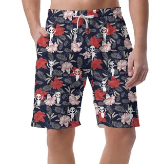 Alien Red Hibiscus Men's Hawaiian Shorts