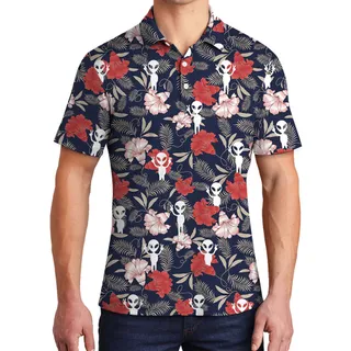 UFO Spaceman Floral Men's Collared Shirt