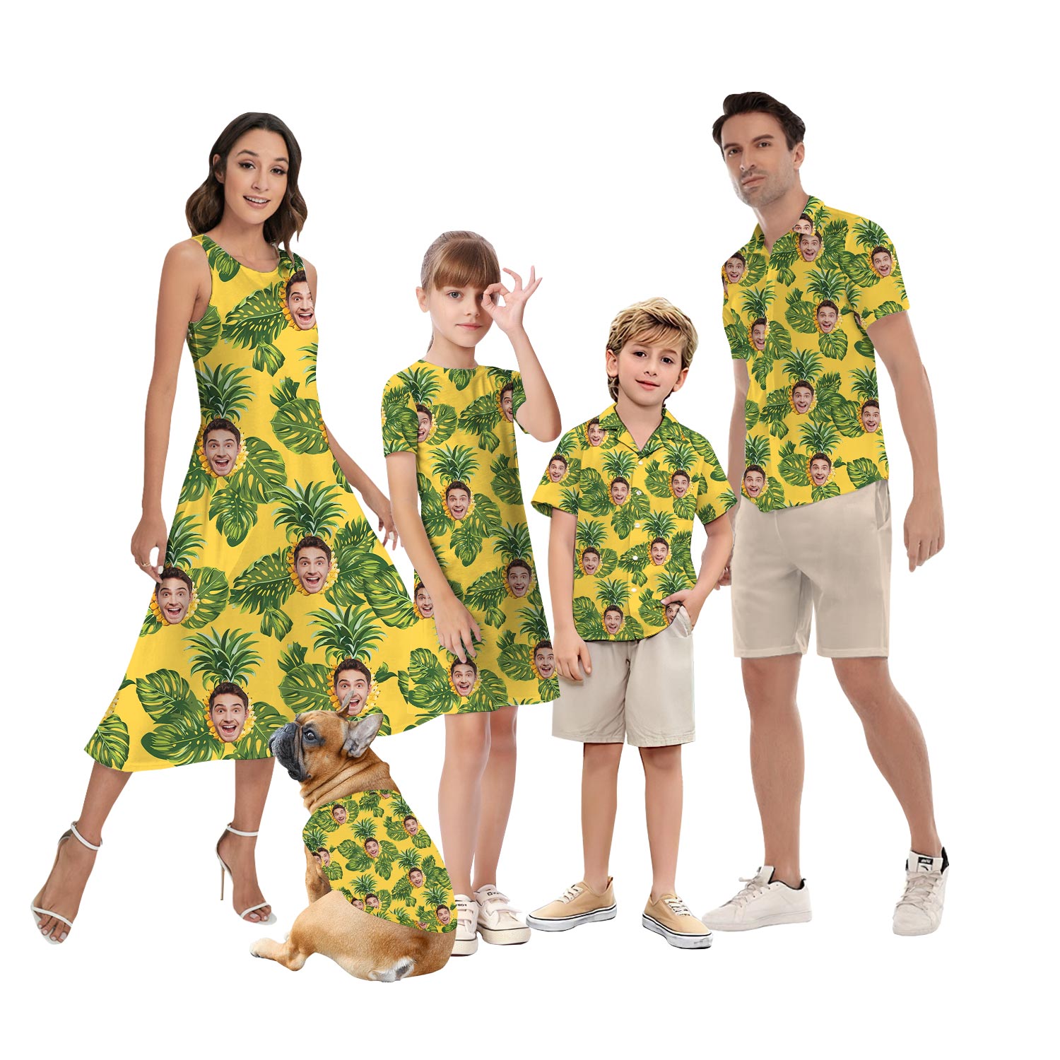 Funny Custom Face Matching Family Hawaiian Shirts Shorts And Dress - variant image 1