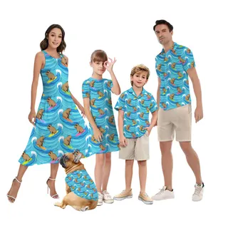 Funny Capybara Surfing Matching Hawaiian Outfits For Family