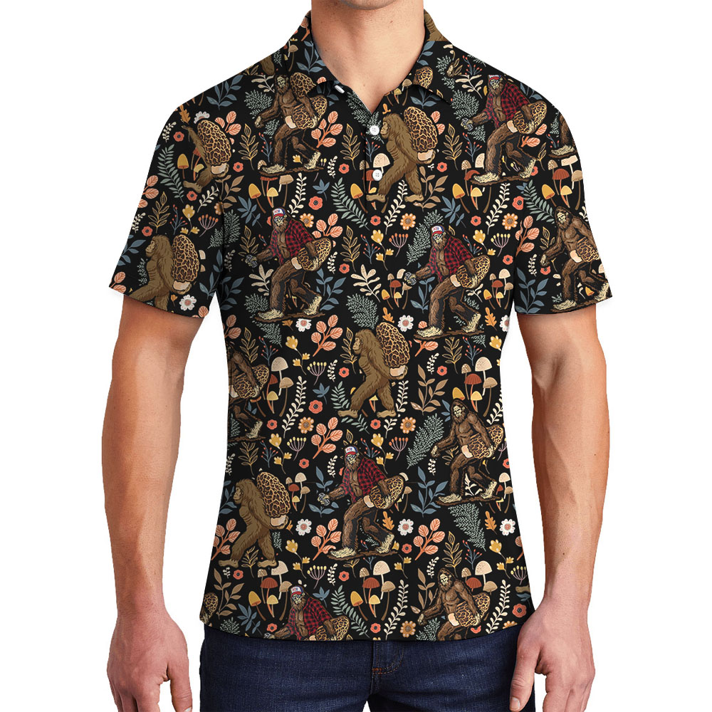 Bigfoot Holding Mushroom Men's Polo Shirt - variant image 1