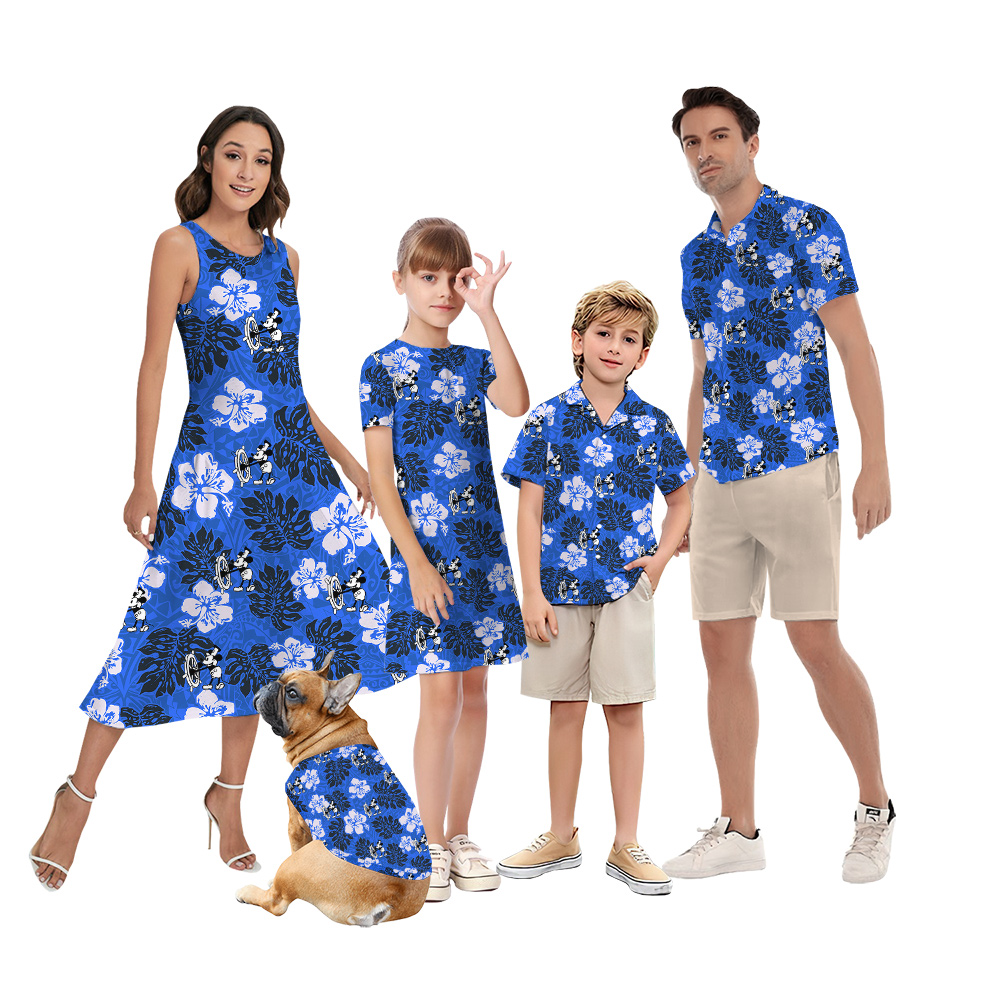 Vintage Hibiscus Mickey Steamboat Willie Navy Matching Family Hawaiian Outfits - variant image 1