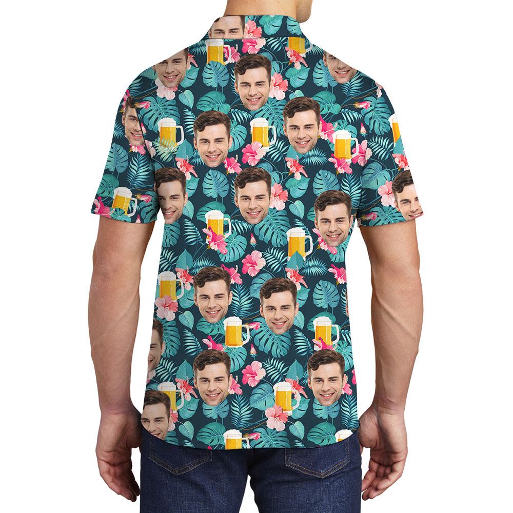Hawaiian Beer Print Hibiscus Polo for Men