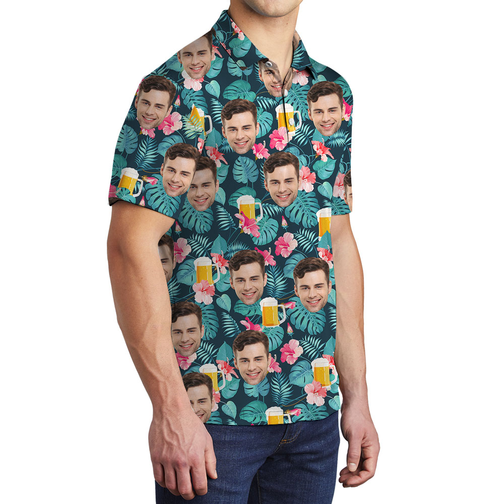 Hawaiian Beer Print Hibiscus Polo for Men