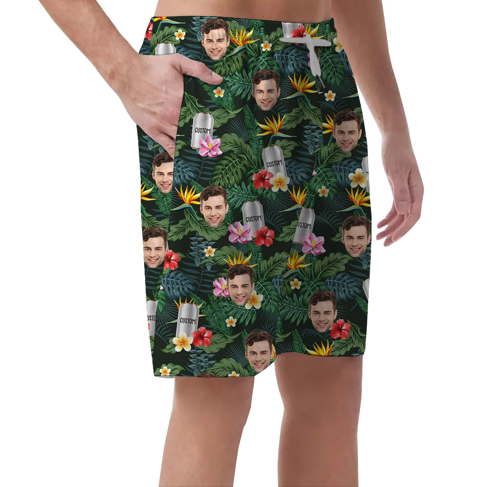 Custom Face And Beer Can Tropical Men's Shorts