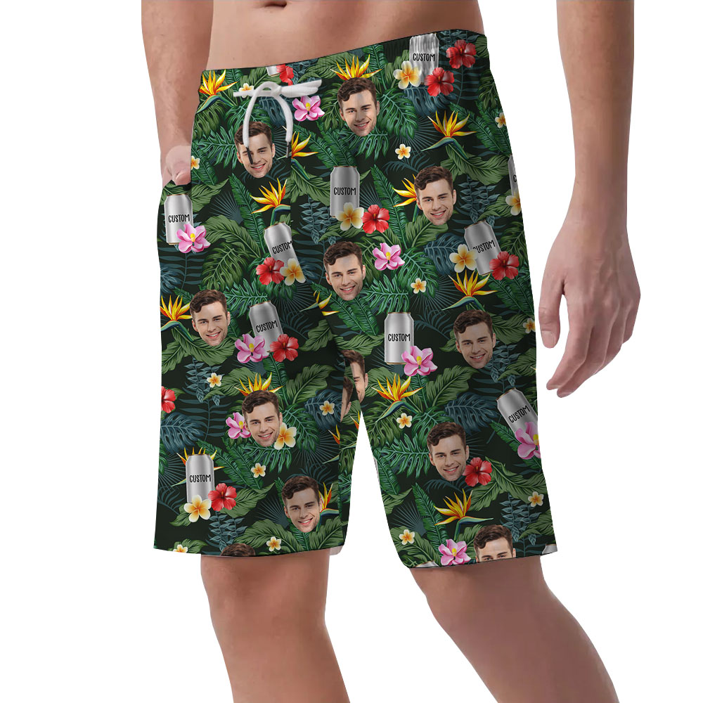 Custom Face And Beer Can Tropical Men's Shorts