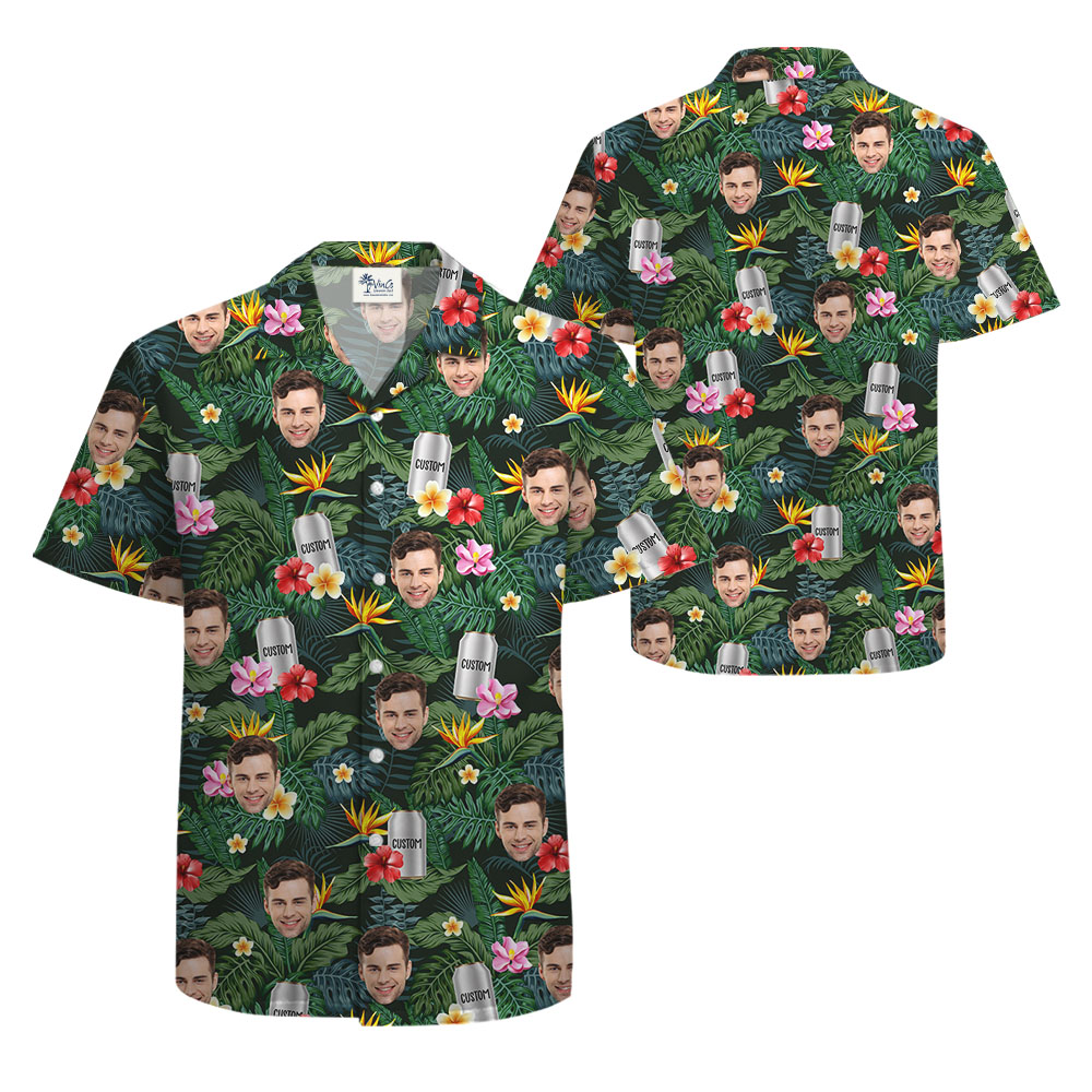 Men's Beer Print Aloha Shirt With Multiple Face