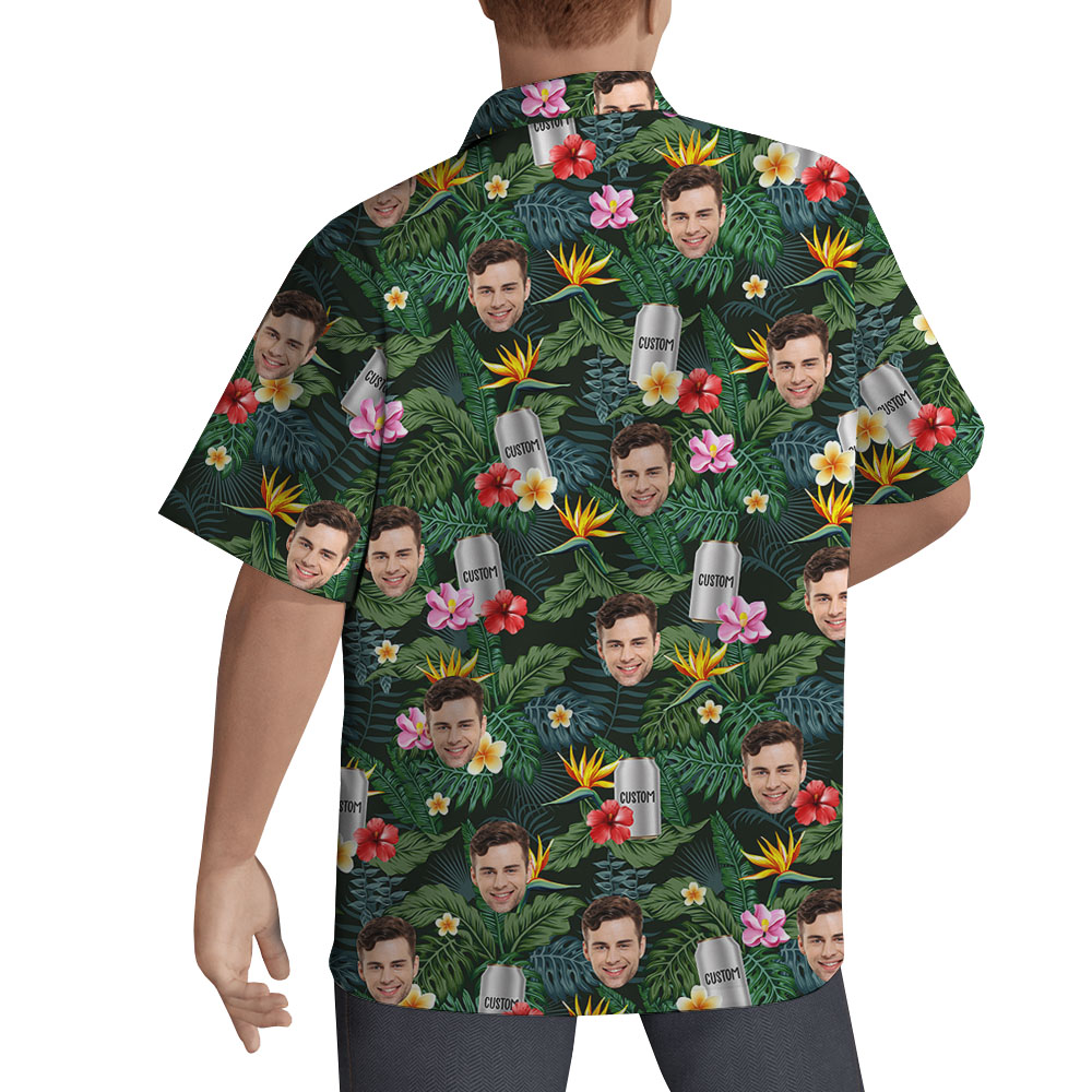 Men's Beer Print Aloha Shirt With Multiple Face