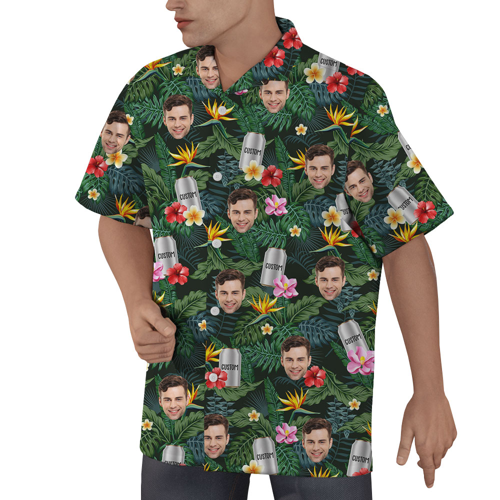 Men's Beer Print Aloha Shirt With Multiple Face