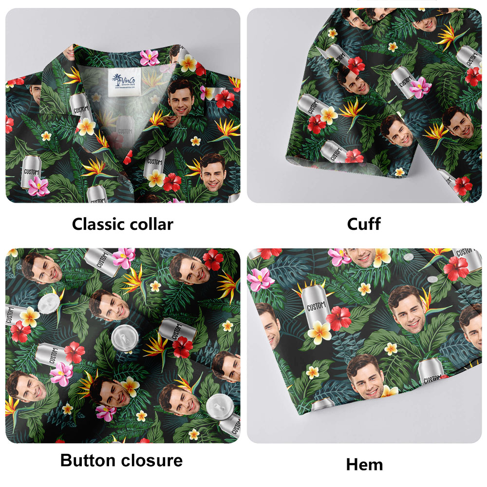 Men's Beer Print Aloha Shirt With Multiple Face