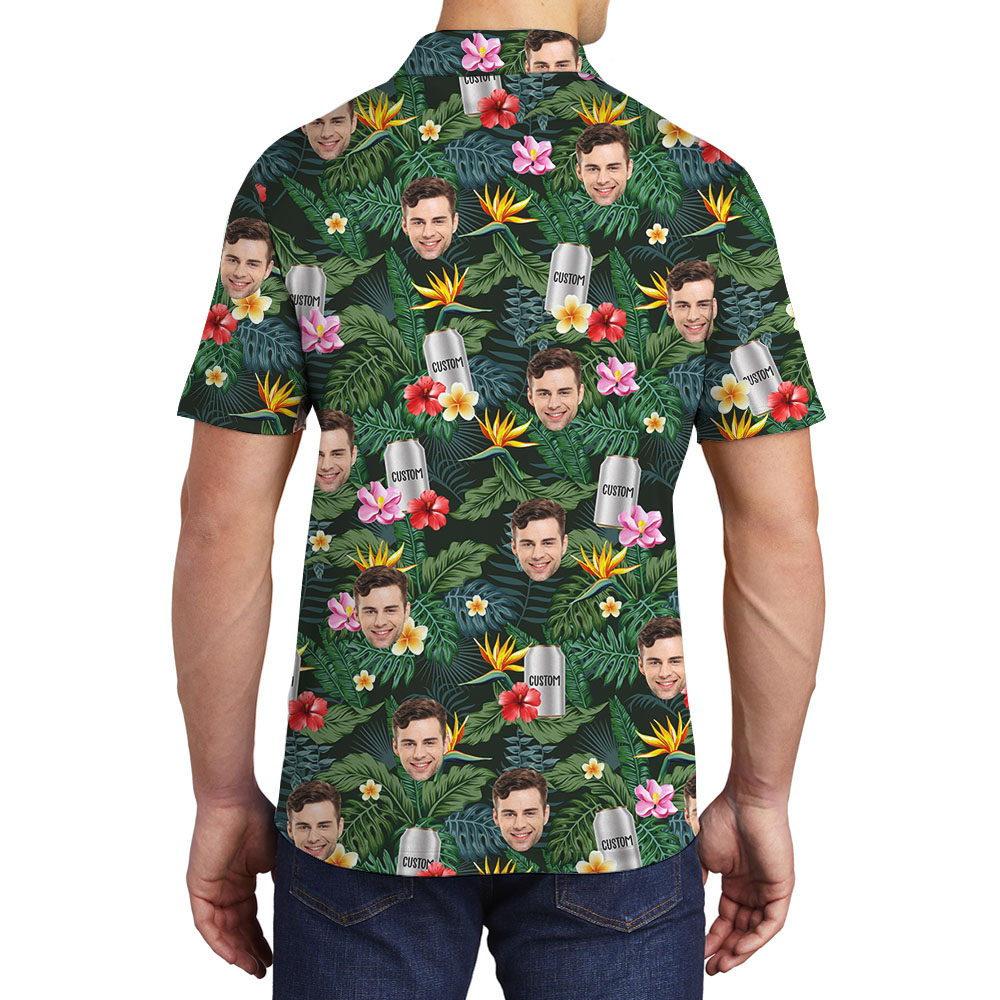Unique Beer Print Aloha Polo Shirt With Custom Face