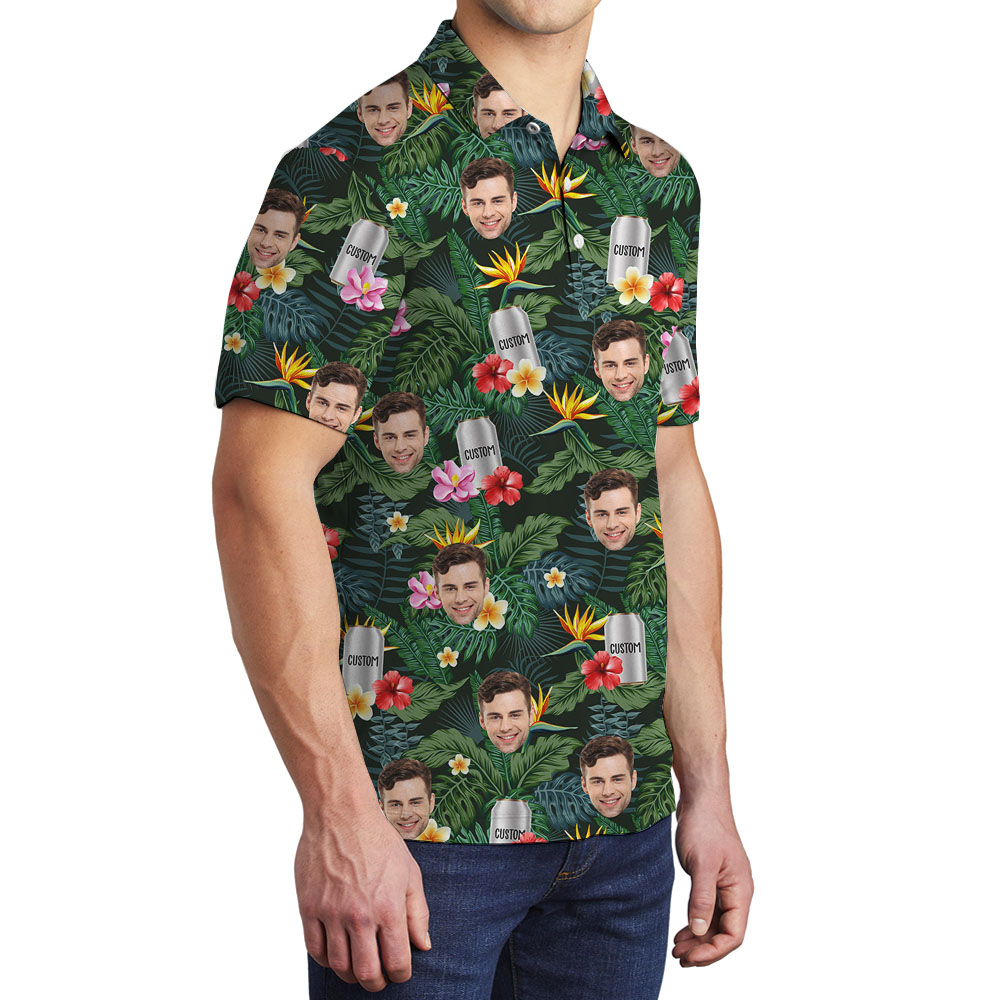 Unique Beer Print Aloha Polo Shirt With Custom Face