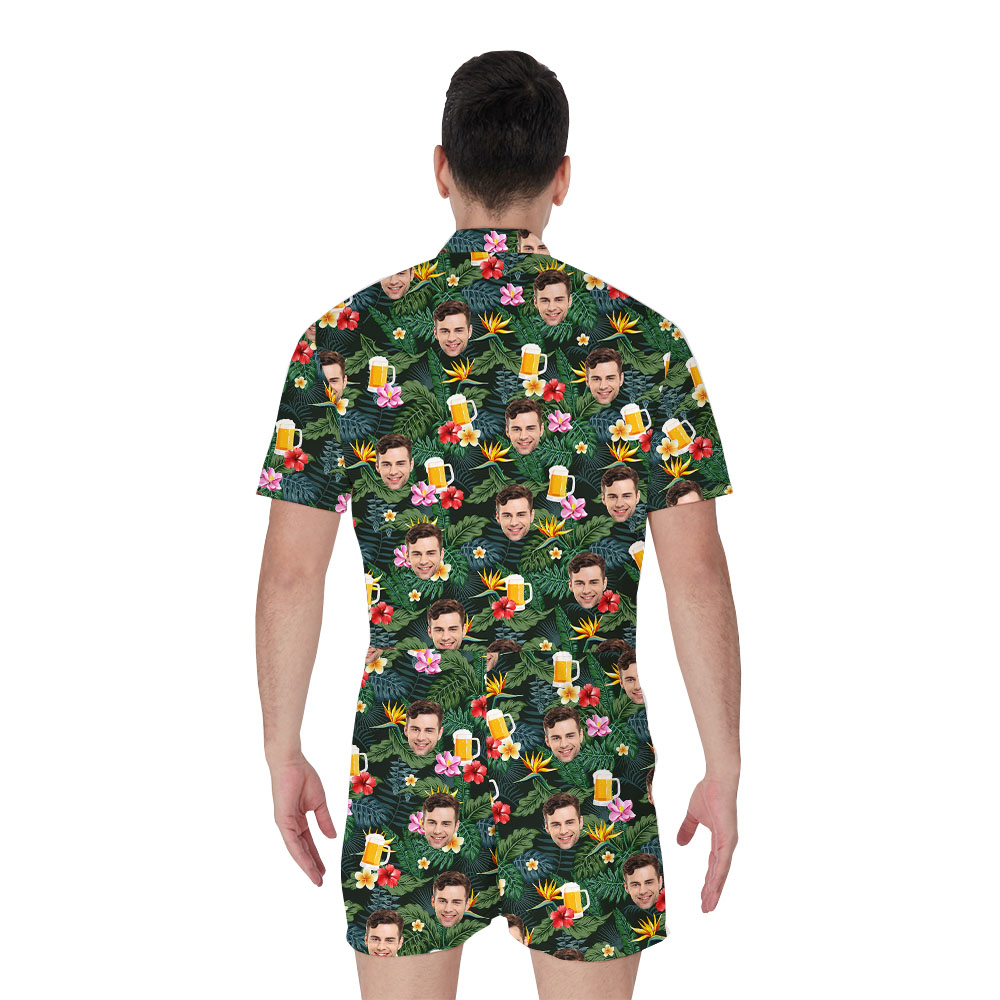 Funny Beer Tropical Print Male Romper With Faces