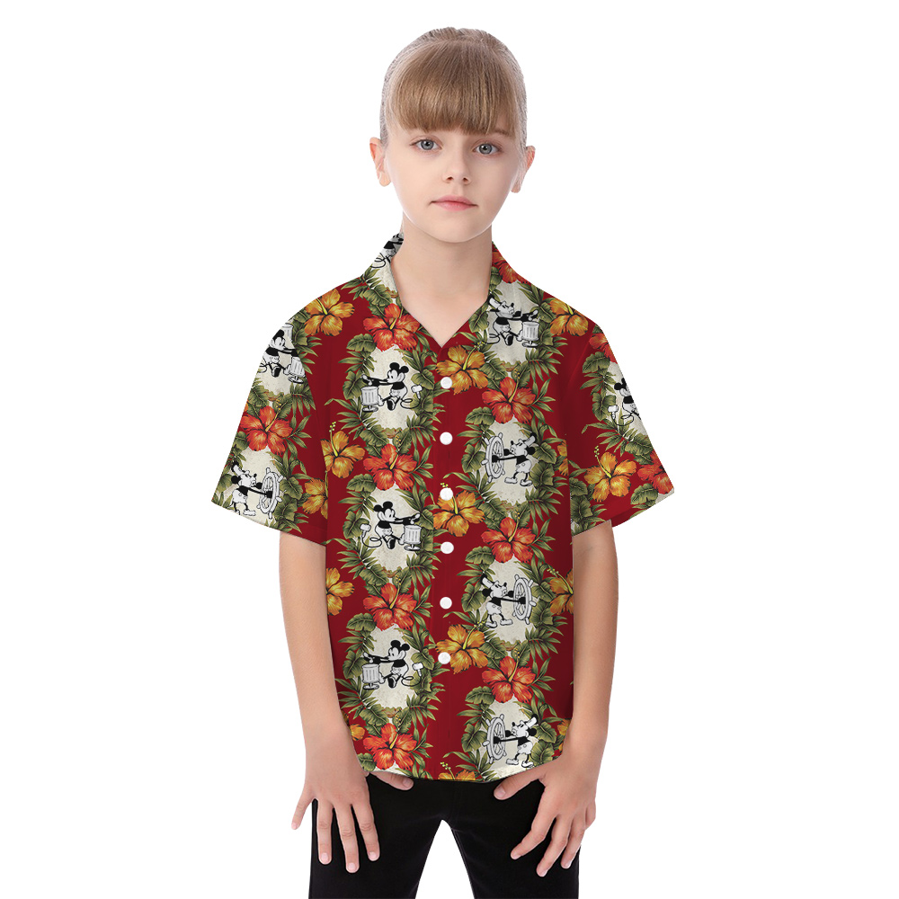 Mickey Steamboat Willie 1928 Tropical Family Hawaiian Matching Outfits