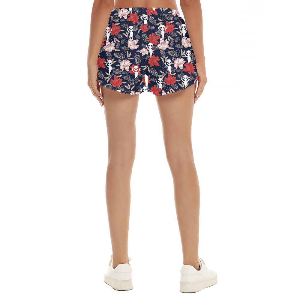 Unique Hibiscus Spacemen Hawaiian Shorts For Women