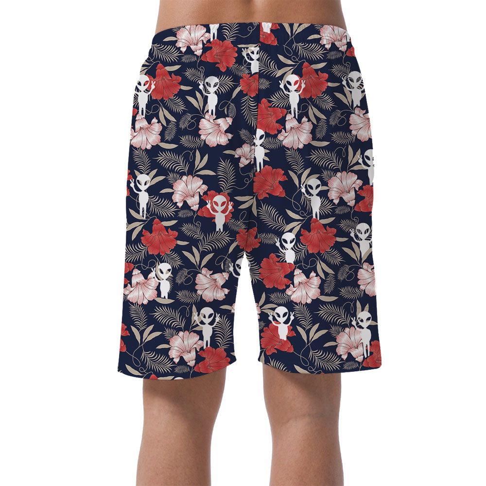 Alien Red Hibiscus Men's Hawaiian Shorts