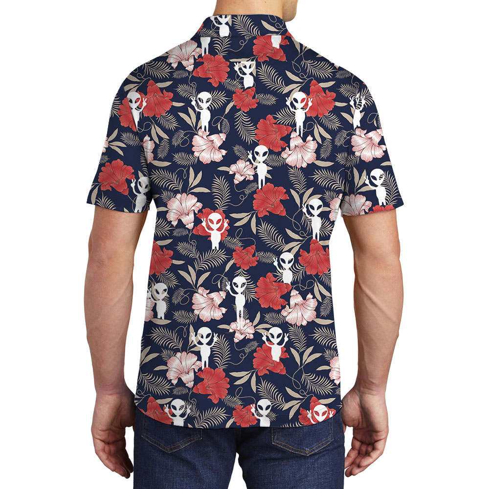 UFO Spaceman Floral Men's Collared Shirt