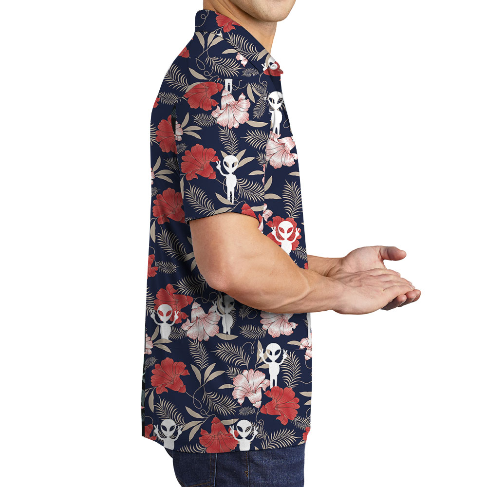 UFO Spaceman Floral Men's Collared Shirt