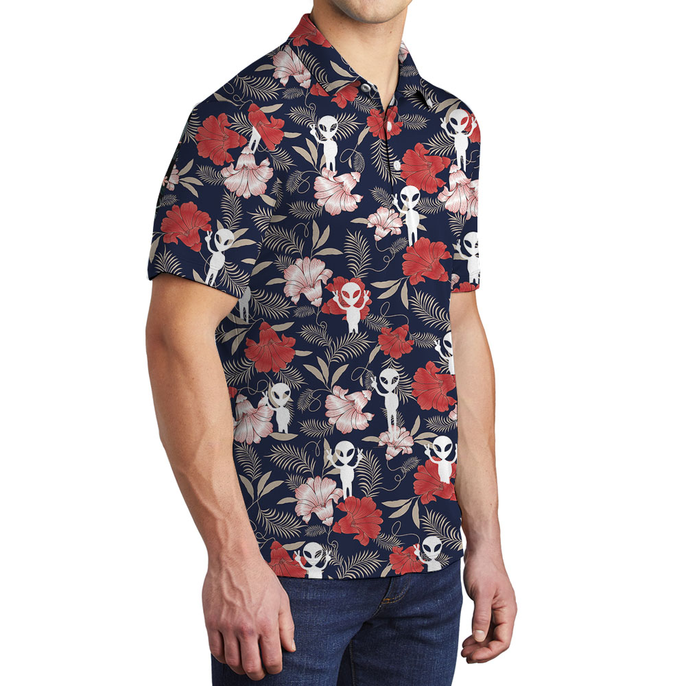 UFO Spaceman Floral Men's Collared Shirt