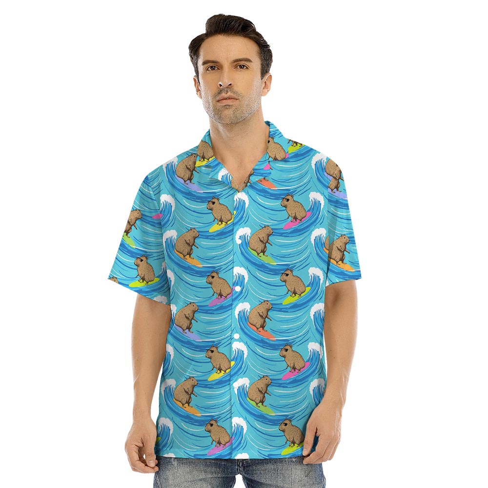 Funny Capybara Surfing Matching Hawaiian Outfits For Family