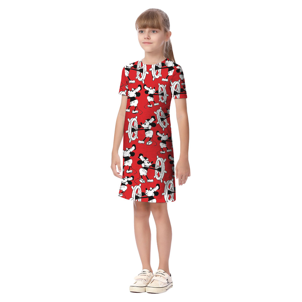 Red Classic Mickey Steamboat Willie Matching Hawaiian Shirts For Family
