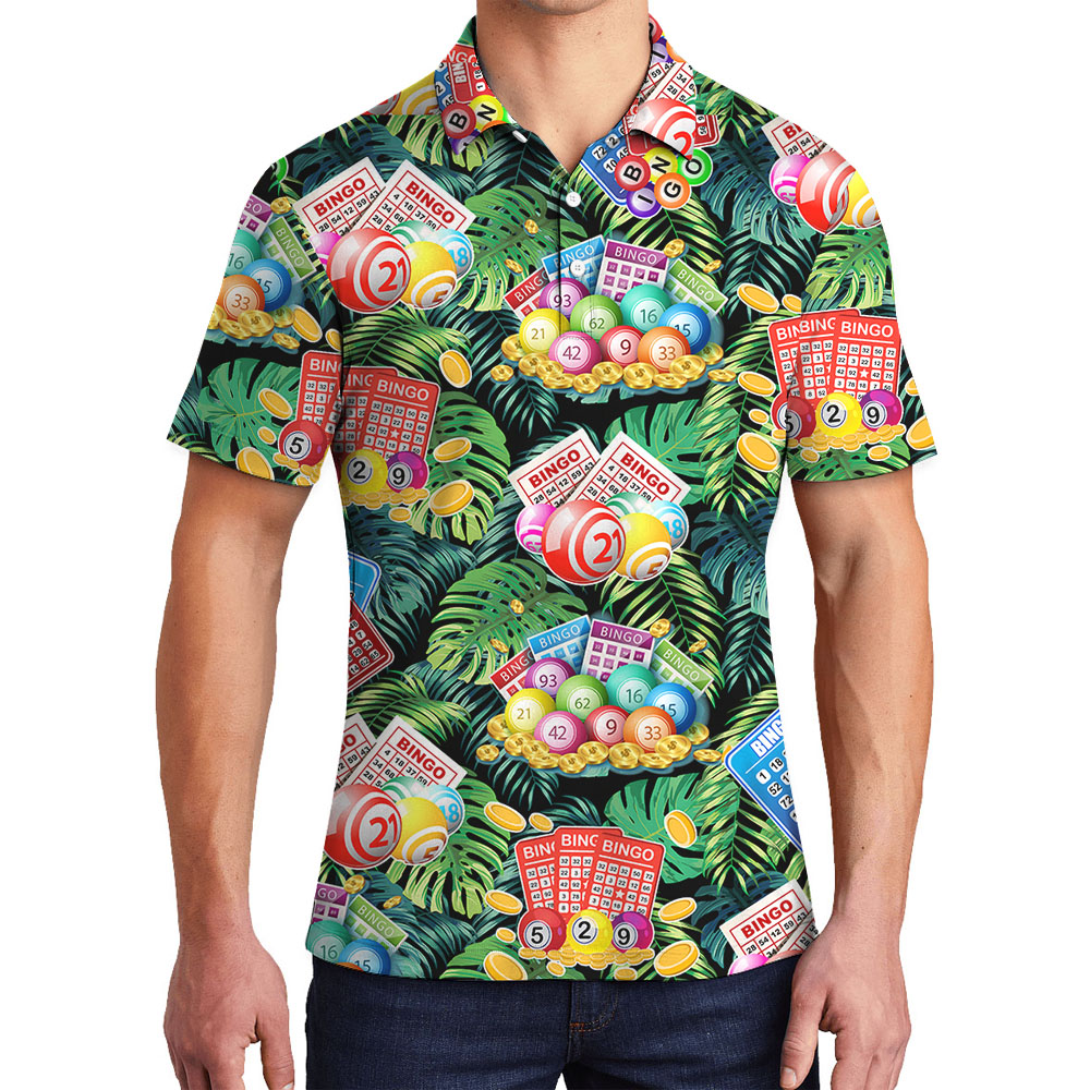 Bingo Tropical Men's Hawaiian Polo Shirts - variant image 1