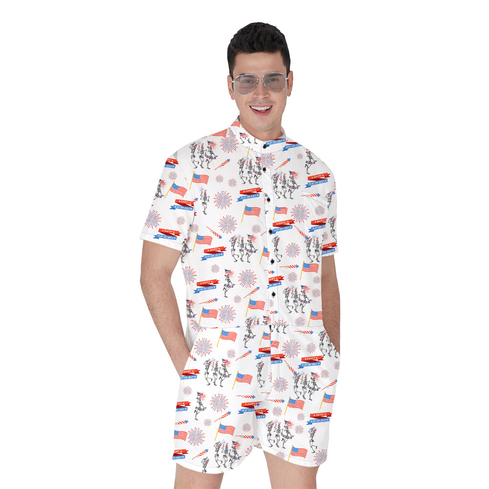 Skeleton 4th Of July Men's Hawaiian Romper - variant image 1