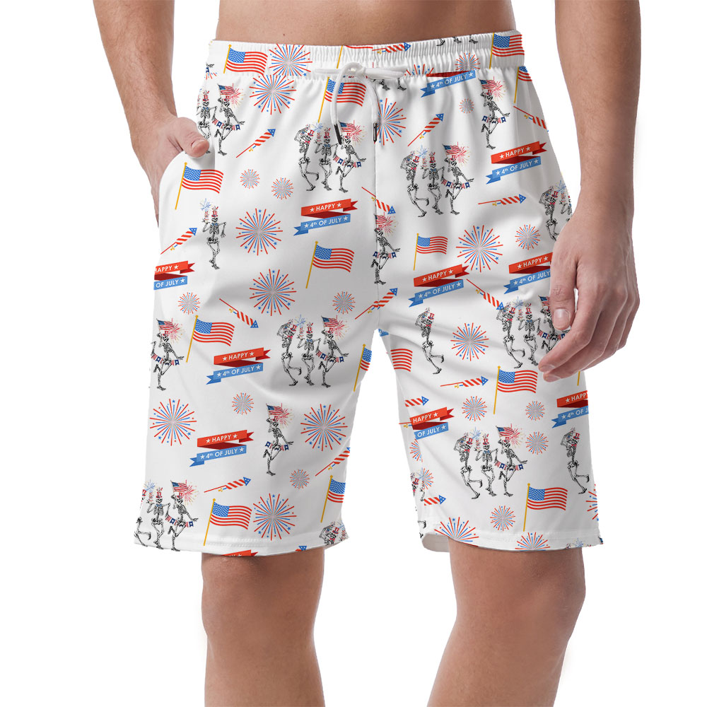 Funny Skeleton Firework Hawaiian Shorts 4th Of July - variant image 1