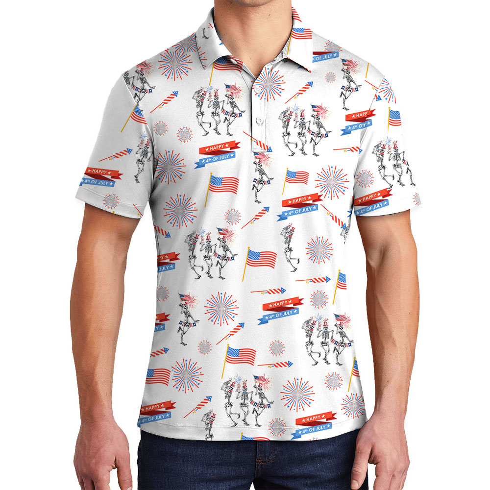 Happy Skeleton Independence Day Polos For Men - variant image 1