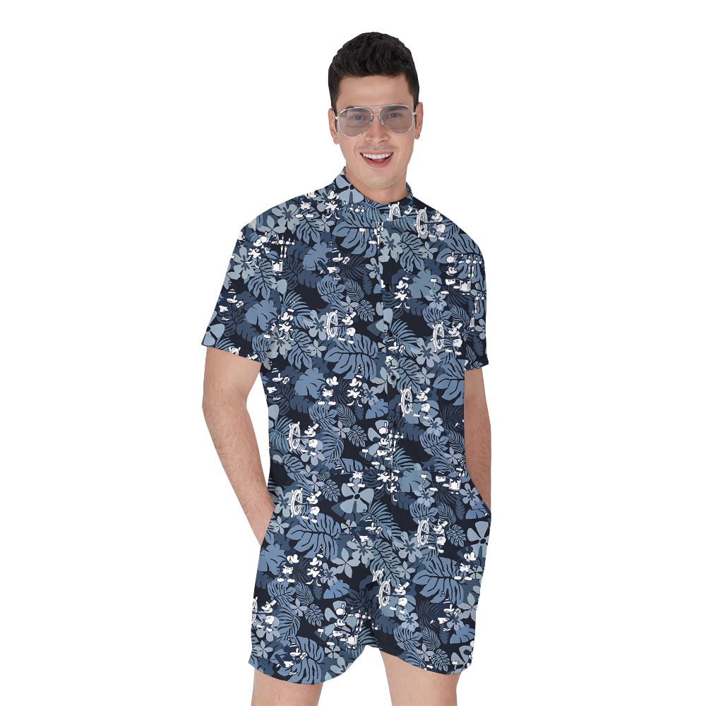 Floral Mickey Mouse Vintage Navy Men's Hawaiian Romper - variant image 1