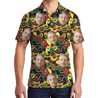 Funny Custom Mardi Gras Hawaiian Polo Shirt For Men