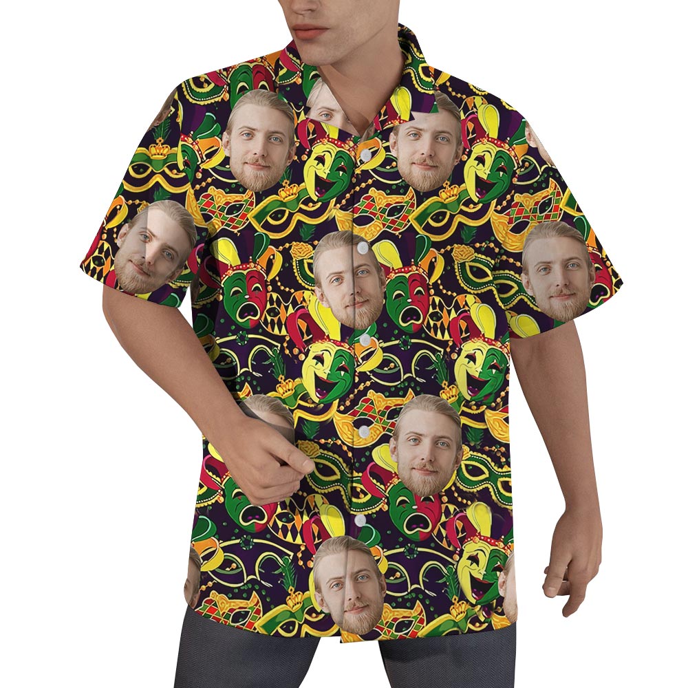 Custom Face Mardi Gras Men's Hawaiian Shirt - variant image 1