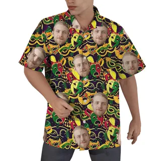 Custom Face Mardi Gras Men's Hawaiian Shirt