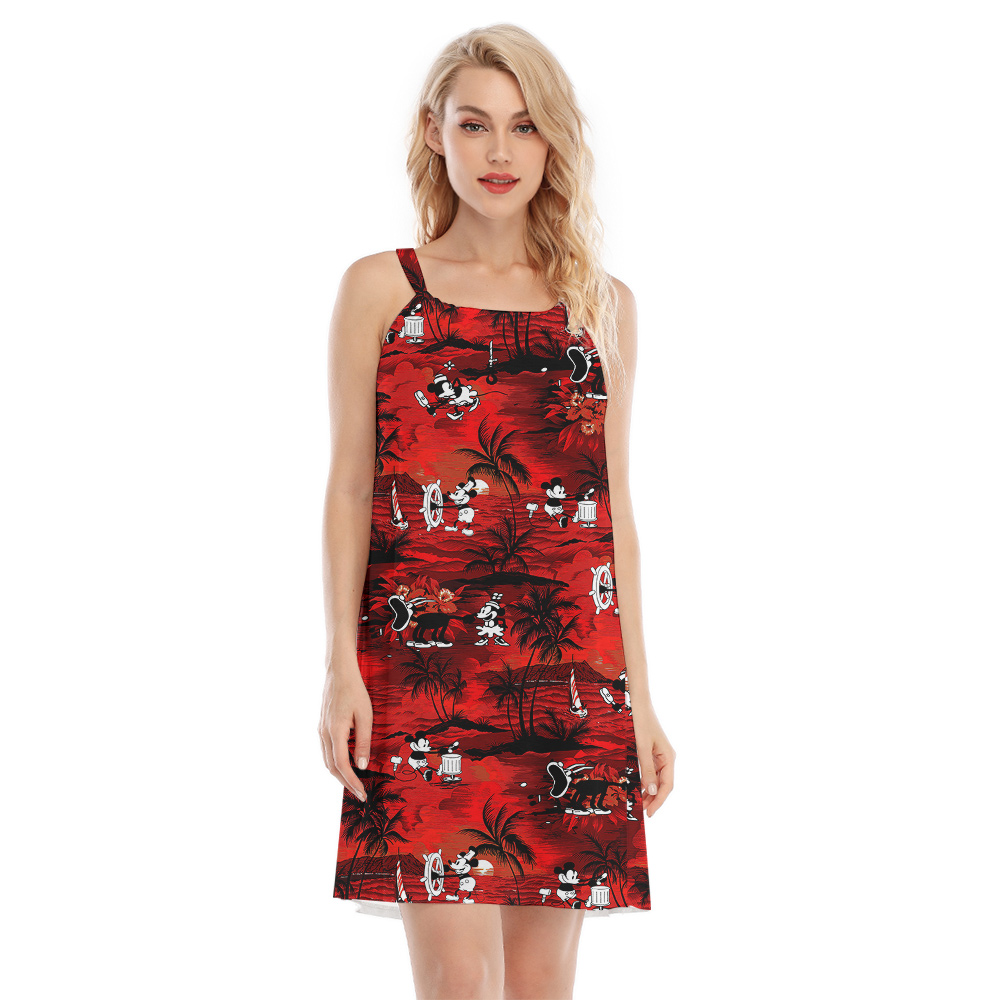 Vintage Mickey Mouse Tropical Beach Theme Hawaiian Cami Dress For Women - variant image 1