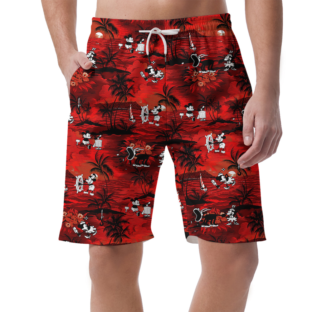 Tropical Palm Trees Mickey Mouse Hawaiian Beach Shorts For Men - variant image 1