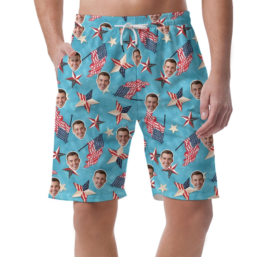 American Flags Custom Face Men's Beach Shorts - variant image 1