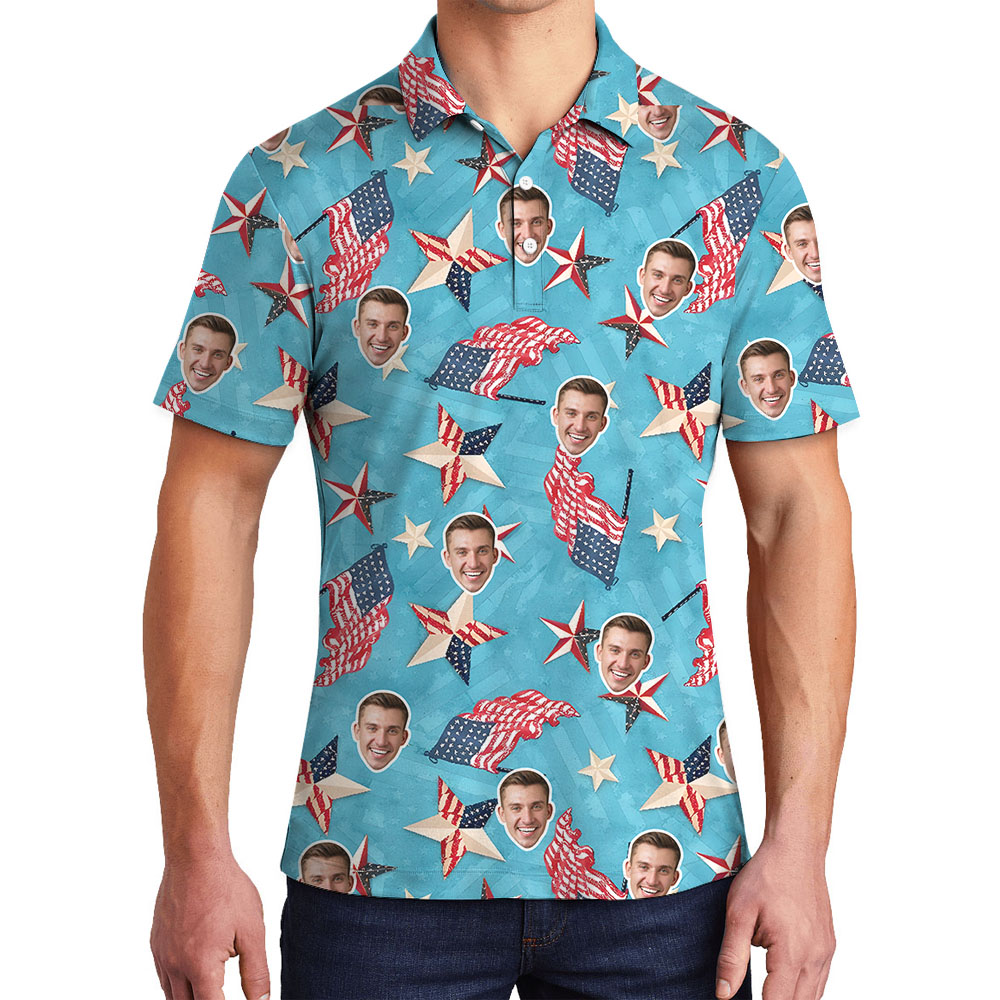 White Red And Blue Men's Polo With Multiple Faces - variant image 1