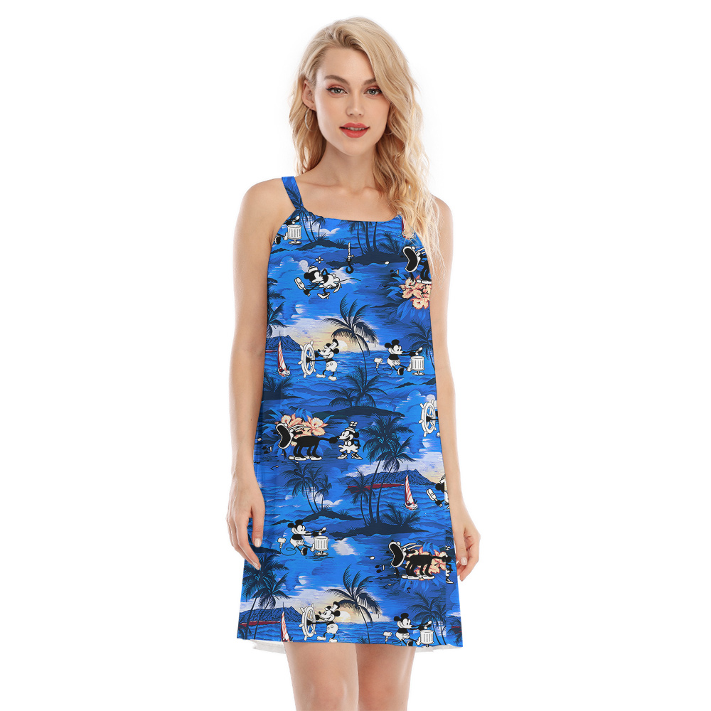 Vintage Mickey Mouse Tropical Beach Theme Navy Hawaiian Cami Dress - variant image 1