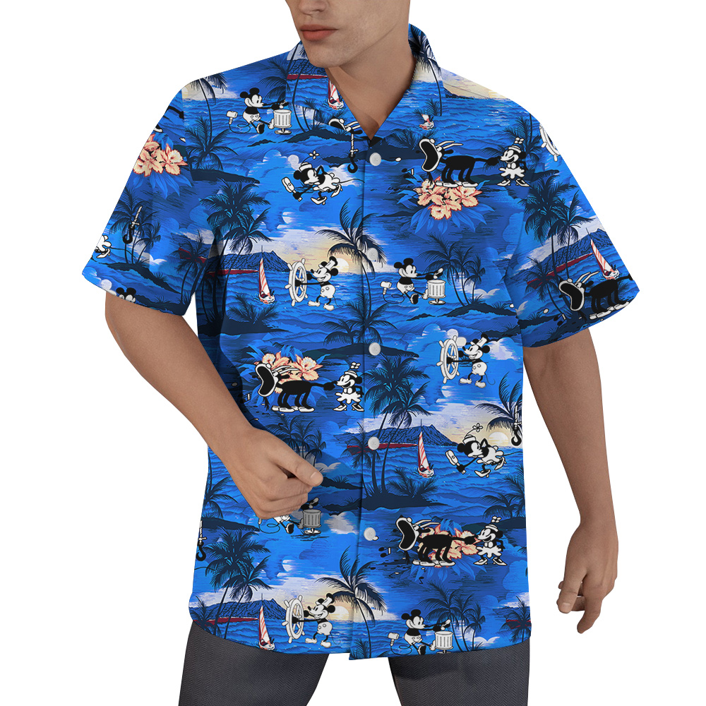 Tropical Sunset Beach Mickey Mouse Navy Hawaiian Shirt - variant image 1