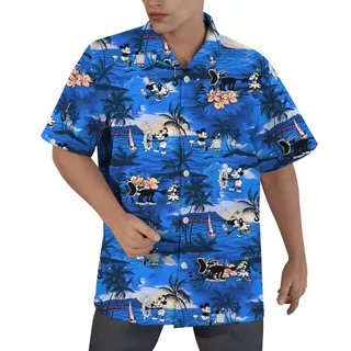 Tropical Sunset Beach Mickey Mouse Navy Hawaiian Shirt