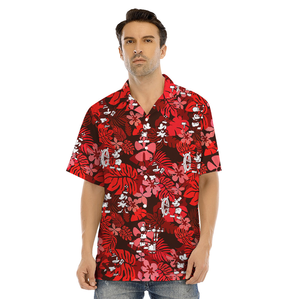 Hibiscus Steamboat Willie Mickey Vintage Red Hawaiian Matching Family Outfits