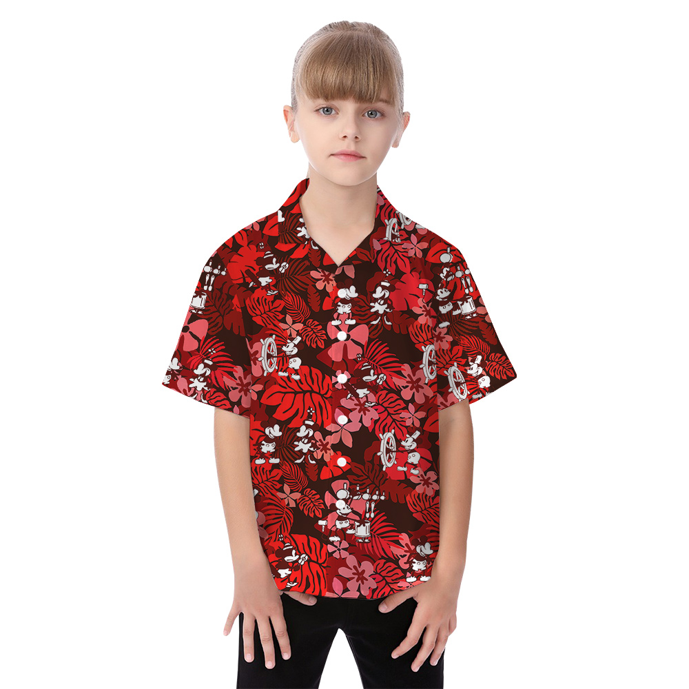 Hibiscus Steamboat Willie Mickey Vintage Red Hawaiian Matching Family Outfits