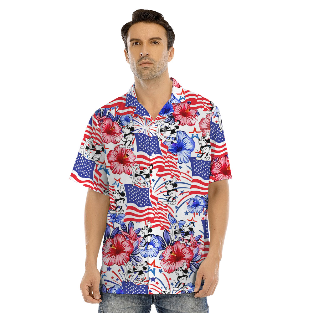 Mickey Steamboat Willie 4th Of July Family Hawaiian Matching Outfits