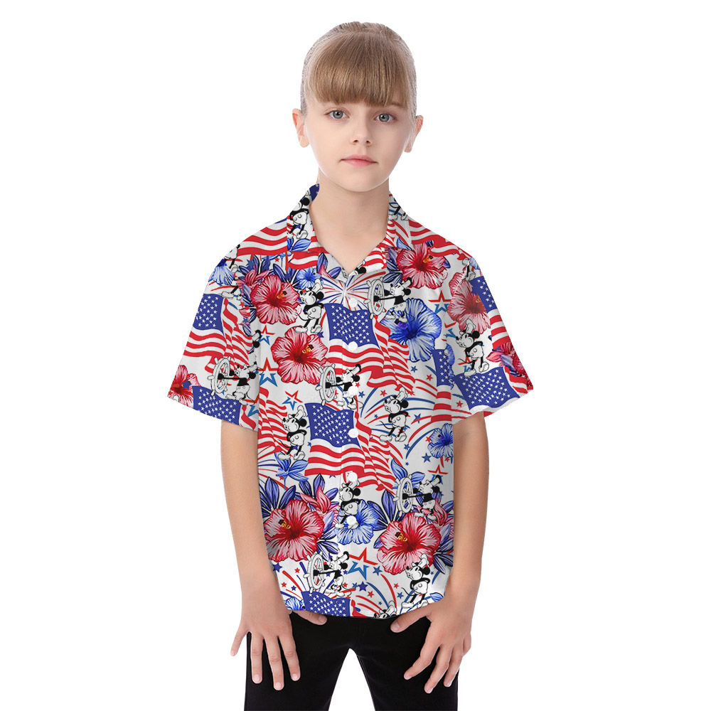 Mickey Steamboat Willie 4th Of July Family Hawaiian Matching Outfits