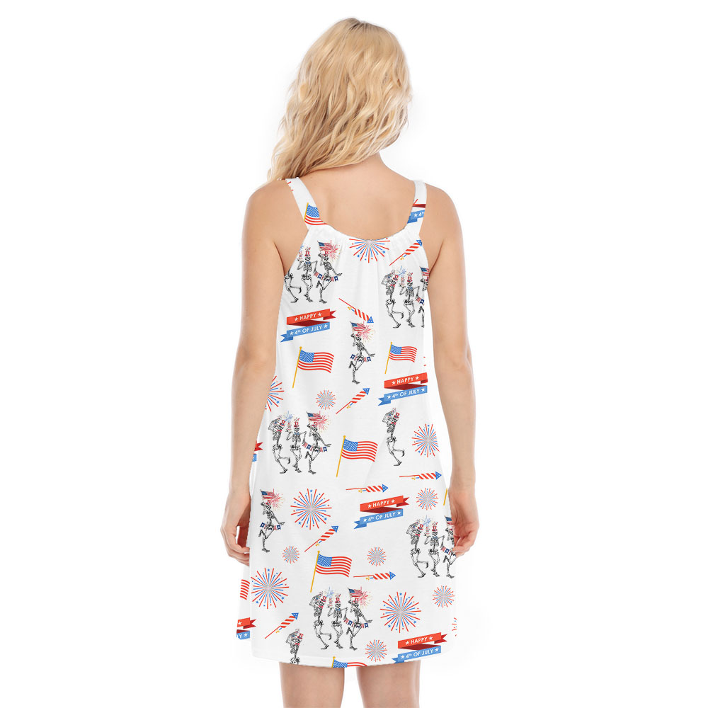 Skeleton White Red And Blue Cami Dress