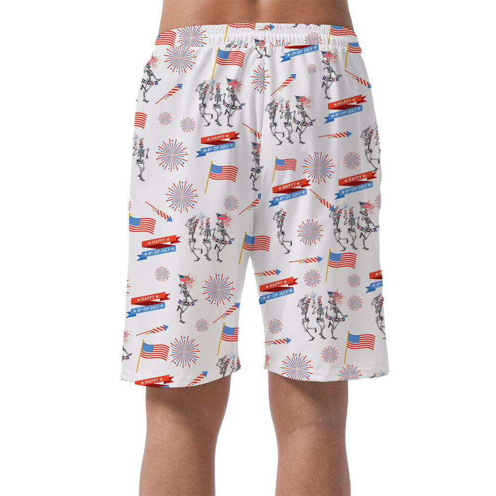 Funny Skeleton Firework Hawaiian Shorts 4th Of July