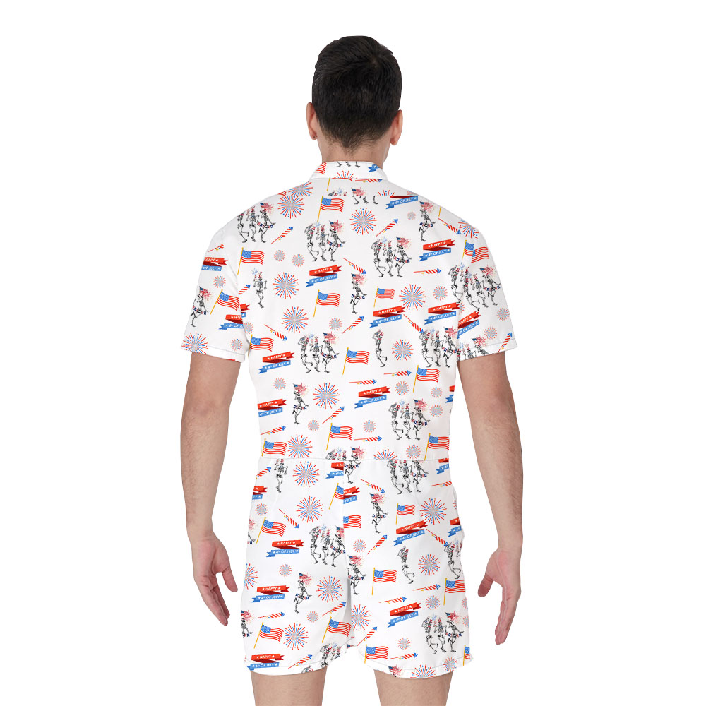 Skeleton 4th Of July Men's Hawaiian Romper