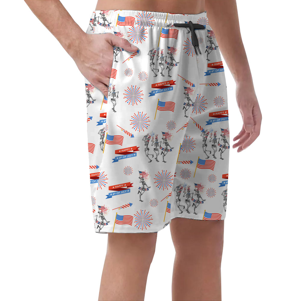 Funny Skeleton Firework Hawaiian Shorts 4th Of July